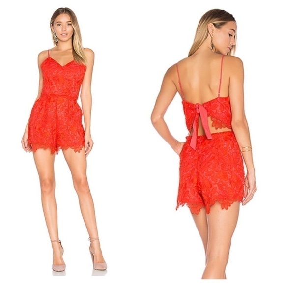 New Lovers + Friends Tie Back Lace Romper - Picture 1 of 6
